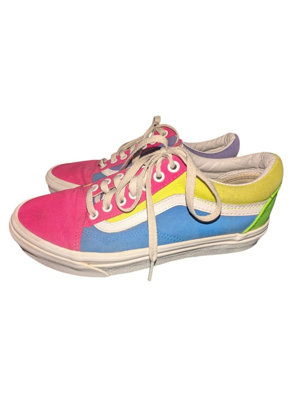 Vans Old Skool Low Top Rainbow Colorblock Neon Sneakers Women’s Sz 8 Skate Shoe